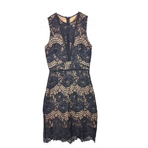 H&M Lace Sheath Dress Black Sleeveless Floral‎ Lined Back Zip Casual Y2K READ